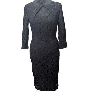 Adrianna Papell Black Lace Sheath Dress US 2 Keyhole Cocktail Formal Midi